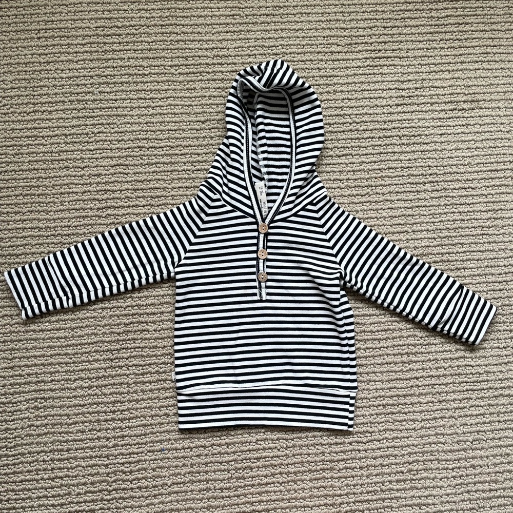 Childhoods Clothing Henley hoodie in black and white stripes 12-18